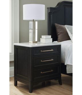 Black Bedside Table with 3 Drawers and White Marble Top - Sydney
